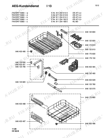 Взрыв-схема посудомоечной машины Aeg FAV5060I-B - Схема узла Baskets, tubes 061